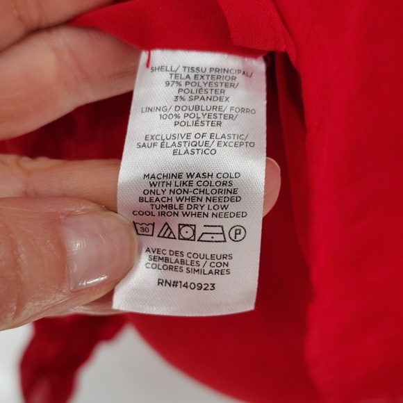 LOFT Smocked Cuff Blouse Red Size Small Lined Stretch Collar Peasant Top - Picture 9 of 9